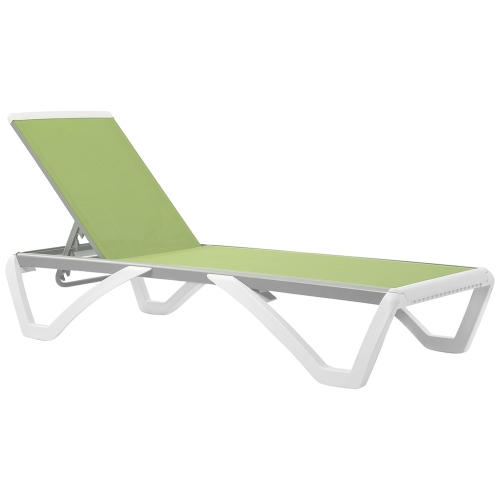 Image 1 de 9.. Chaise longue extérieure Outsunny, chaise de jardin en aluminium avec dossier réglable à 5 niveaux, roulettes portatives, tissu en filet perméable à