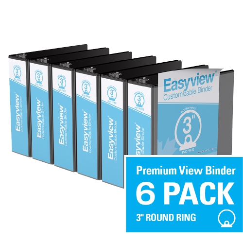 Image 1 of 3.. Davis Group Easyview® Premium Round Ring Customizable View Binder, 6 Pack, 3" - Black