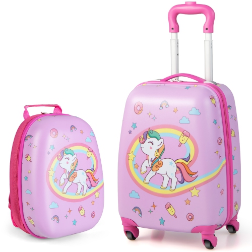 Image 1 de 9.. 2PC Kids Carry On Luggage Set 12" Backpack and 16" Rolling Suitcase for Travel