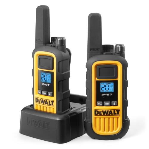 Image 1 of 10.. OPEN BOX 2 Dewalt DXFRS800 Walkie Talkies - 2 Watt, Heavy Duty, Waterproof, 22 Channels, Long Range & Rechargeable Two-Way Radio Set with VOX, 2 Pack