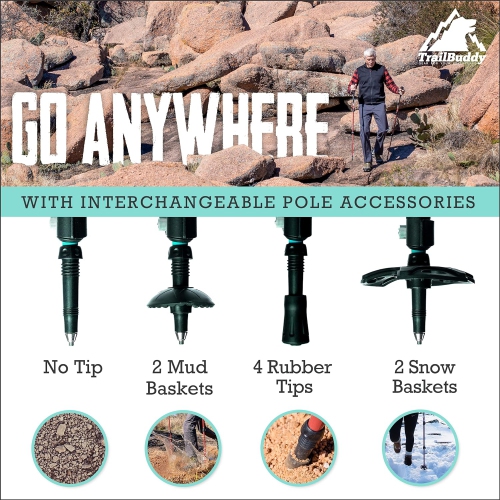 Image 1 of 8.. axGear Trekking Pole Adjustable Hiking Stick Collapsible Walking Cane Carbon Fiber