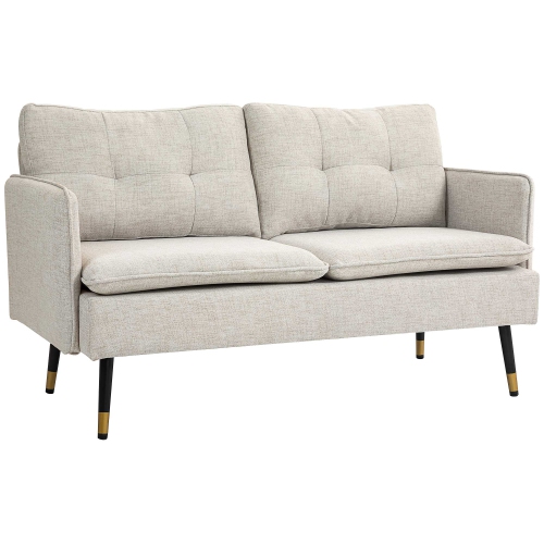 Image 1 de 9.. HOMCOM – Causeuse de 55&nbsp;po pour chambre à coucher, causeuse moderne avec capitonnage à boutons, petit canapé rembourré pour salon, petit espace,